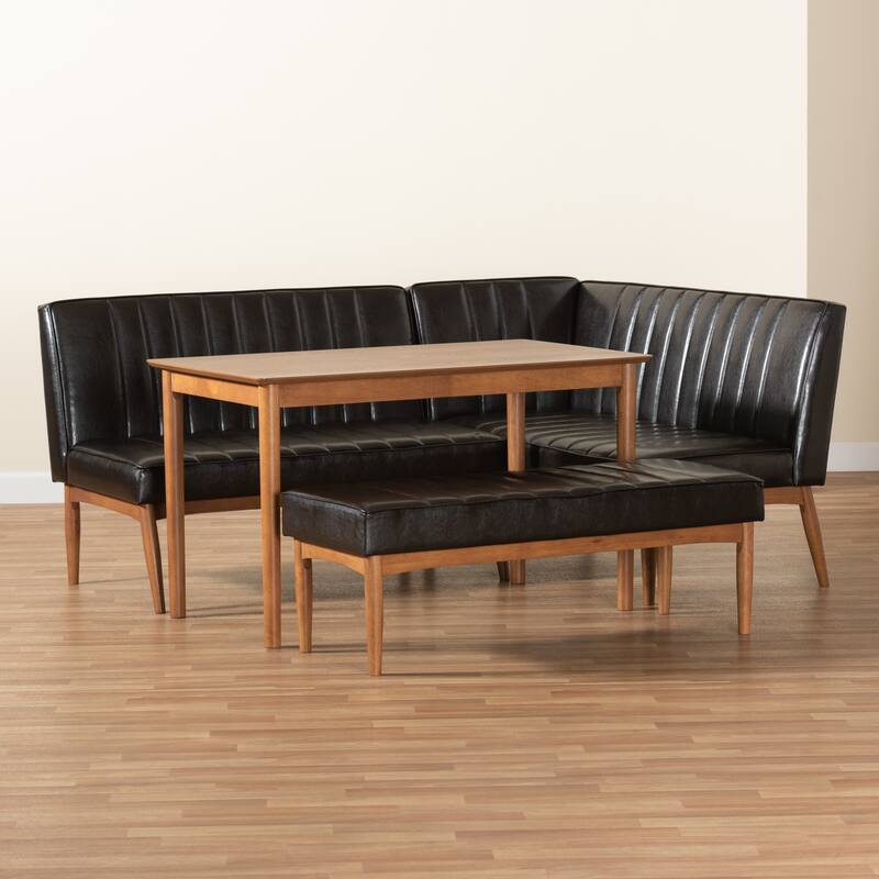 Daymond Mid-Century Upholstered and Walnut 4-PC Dining Nook Set