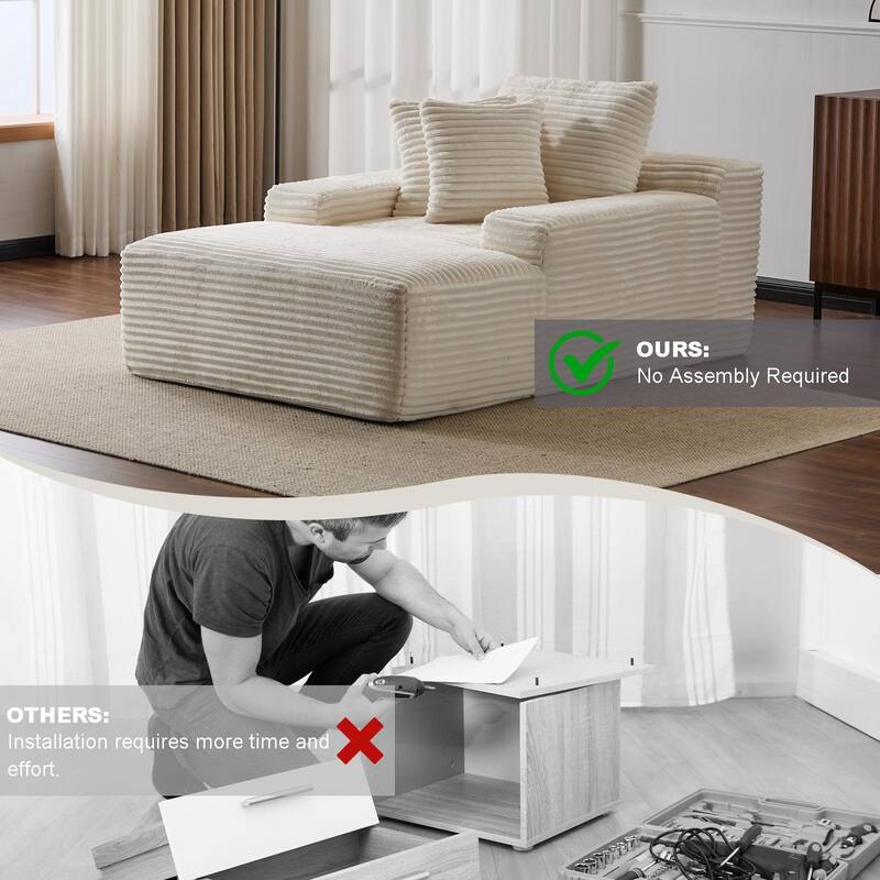 Oversized Chaise Lounge Corduroy Upholstered Sleeper Sofa Chair Cozy Cloud Couch Daybed with 3 Pillows