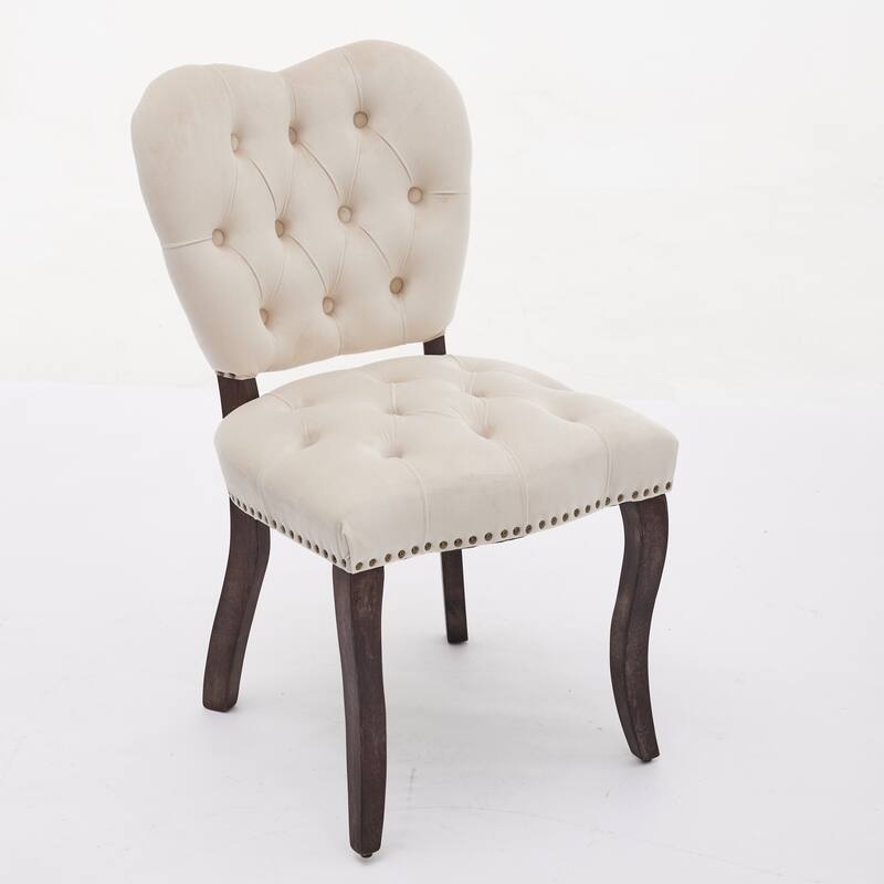 Roomfitters French Vintage Dining Chairs Set of 2, Tufted Velvet Upholstered Accent Chairs with Curved Wood Legs