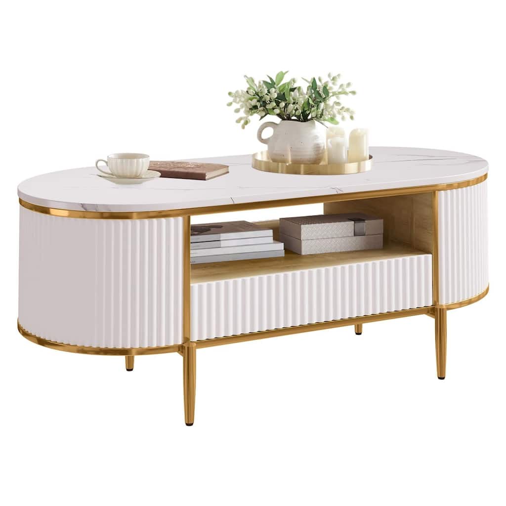 Modern Luxury Fluted Coffee Table, 47.24" Oval Coffee Table