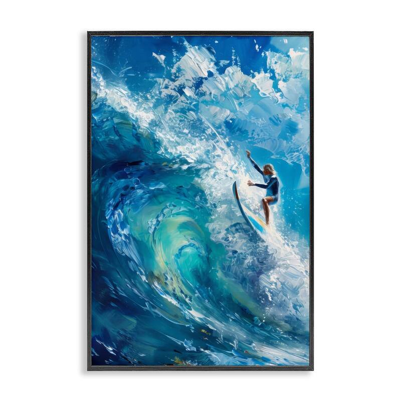 Stupell Soul Surfer on Tidal Wave Framed Giclee Art Design By LSR Design Studio - 16 x 24 - Black