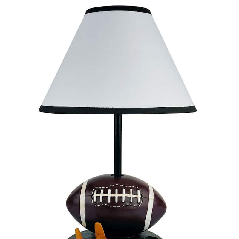 15" Tall Polyresin Accent Table Lamp, Football Shaped, Cone Linen Shade