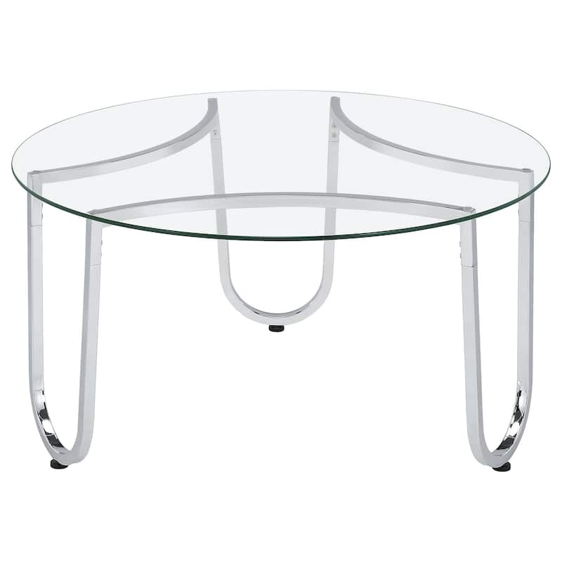 Beller Round Tempered Glass Top Coffee Table Set Chrome