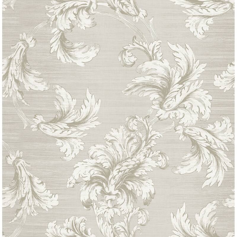 Seabrook Designs Vesper Acanthus Unpasted Wallpaper - 20.5 in W x 33 ft. L - Metallic Oyster