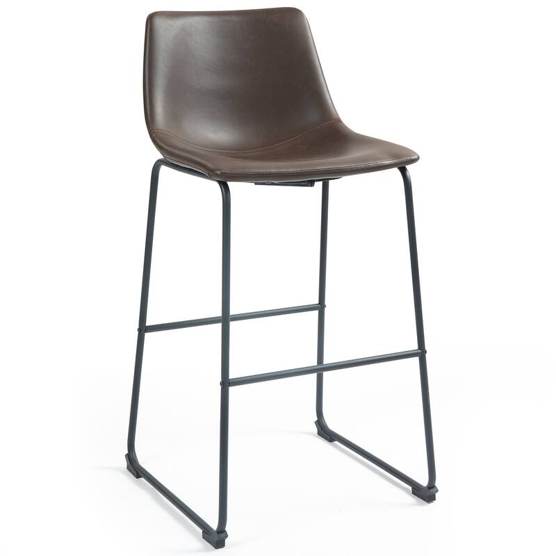Adan Faux Leather Iron Frame Bar Stool (Set of 2)