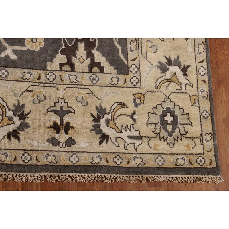 All-Over Floral Gray Oushak Oriental Area Rug Handmade Wool Carpet - 9'3" x 11'7"