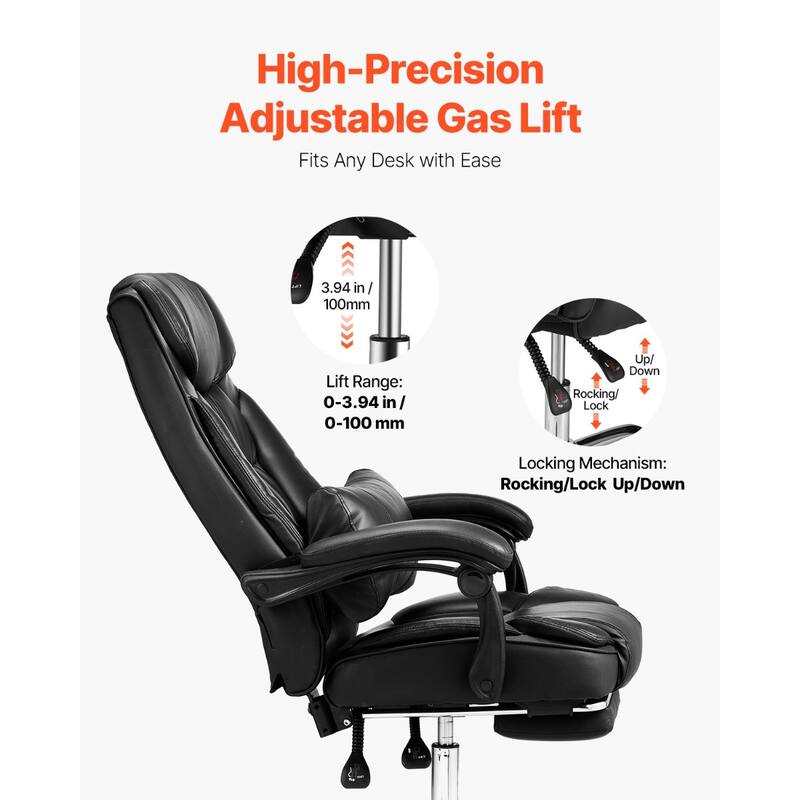Black PU Leather Ergonomic Executive Office Chair with Footrest and Adjustable Recline - 27.00” L x 27.76” W x 50.13” H