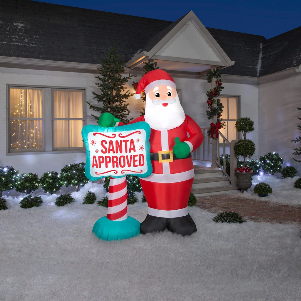 Gemmy Christmas Inflatable Santa with "SANTA APPROVED" Sign, 7 ft Tall