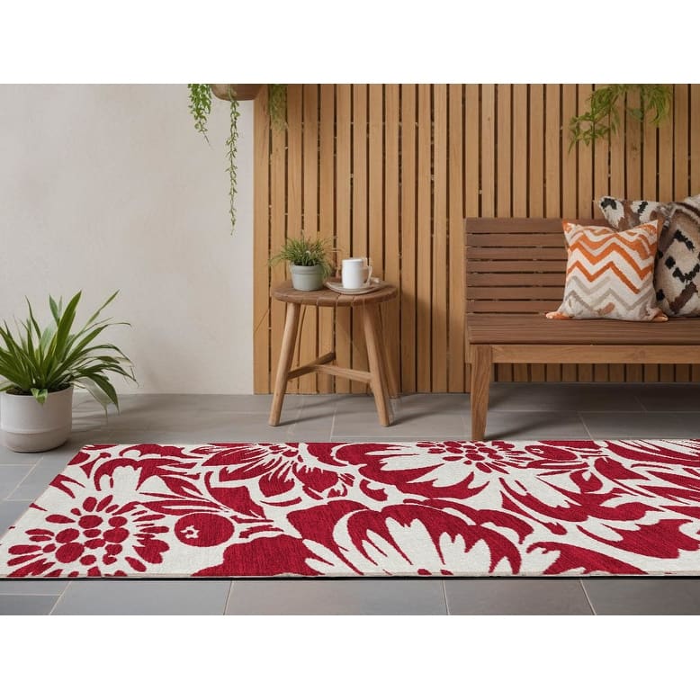 Taz Botanic Elegance Weather Resistant Blended Style Outdoor Rug - 8' Runner - Multi