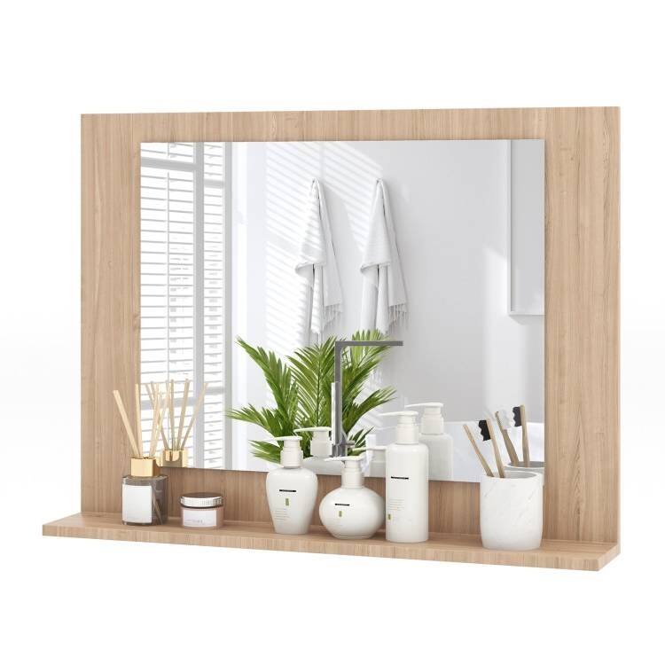 Wood Wall Mounted Bathroom Mirror with Storage Shelf - 23.5" x 4" x 17.5" - Brown