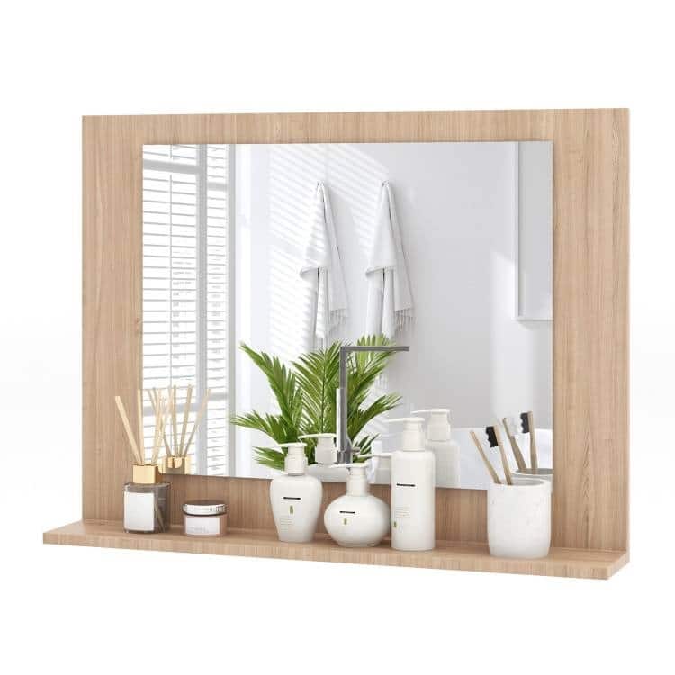 Wood Wall Mounted Bathroom Mirror with Storage Shelf - 23.5" x 4" x 17.5"