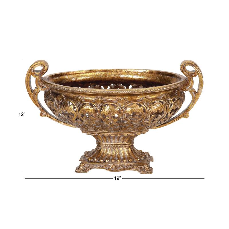 Gold Polystone Ornate Decorative Decorative Bowl with Handles