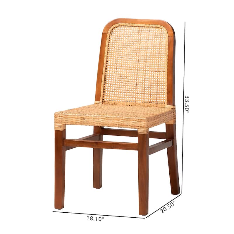 Caspia Mid-Century Mahogany Wood/ Natural Rattan 2-Piece Dining Chair Set