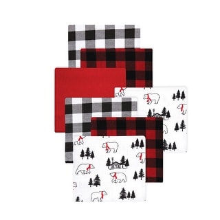 Little Treasure Hudson Baby Boys Cotton Poly Flannel Receiving Blankets Multipack, Red Buffalo Plaid Bear, 30x30 inches
