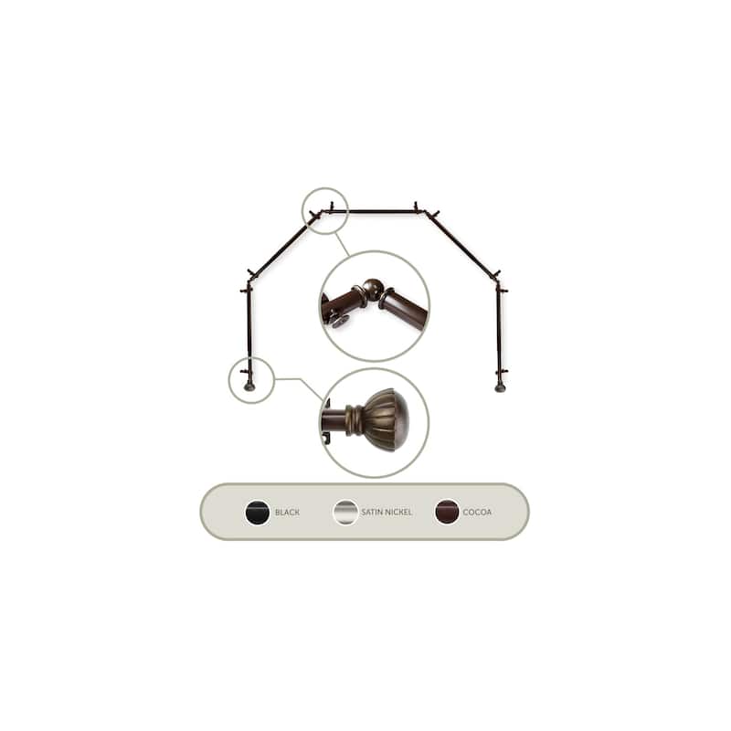 Bay Window Curtain Rod - 5 Sided Corner Rods, Cocoa Finish - Single Rod for Angled Windows - M