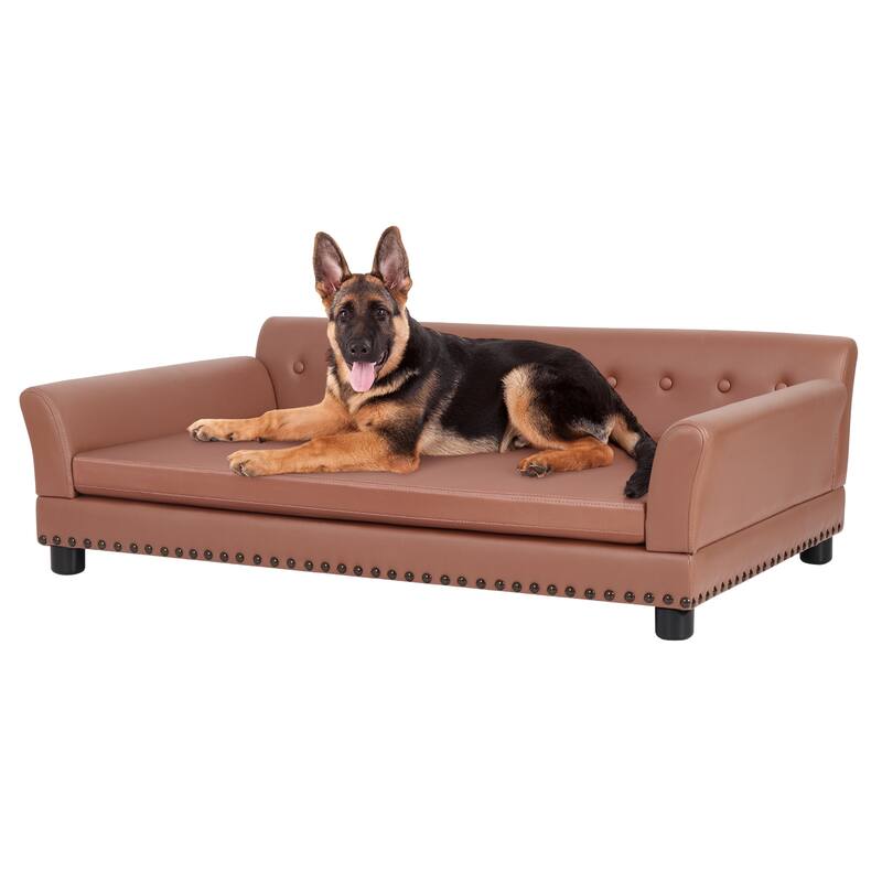 Orthopedic Pet Sofa Bed Waterproof Lounge Raised Bed Microfiber Leather Upholstered
