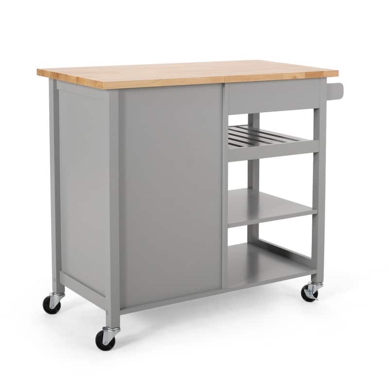 Modern Kitchen Cart with 1 Drawer, 3 Open Shelves, 1 Cabinet with 2 Shelves and a Towel Holder
