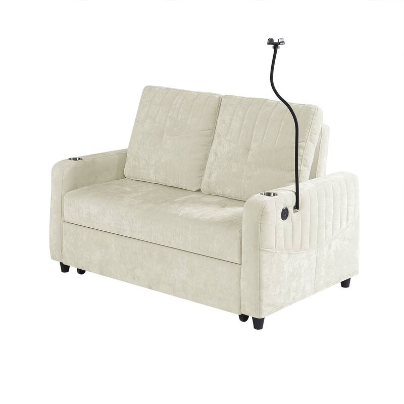 53.9" Modern Loveseat Pull-Out Sofa Bed With Adjustable Backrest