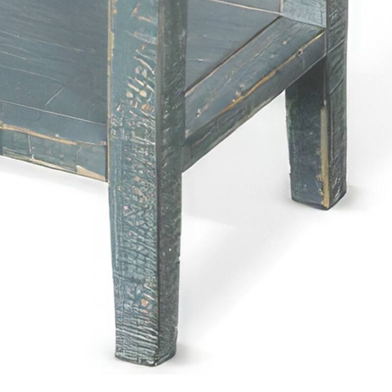 Rena Side End Table, 2 Drawers 1 Shelf, 28 Inch Rustic Green Mahogany