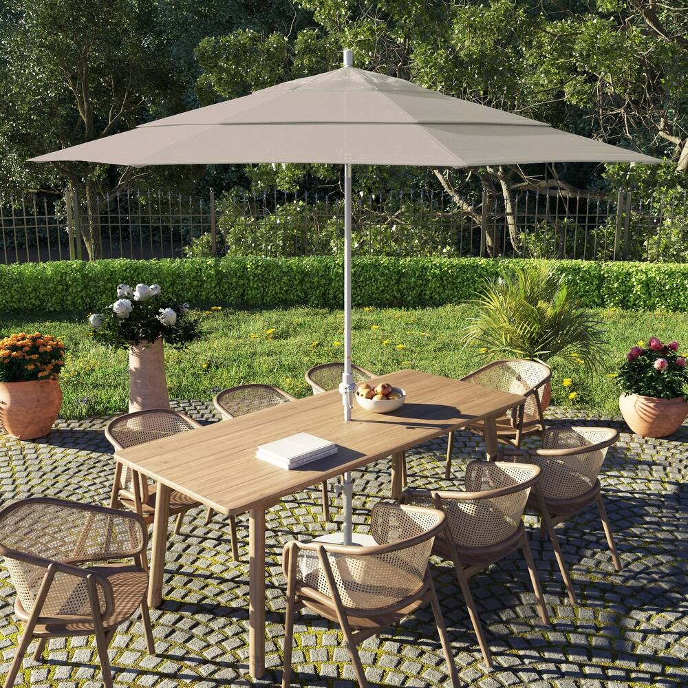 California Umbrella 11' Sun Master Patio Umbrella White Aluminum Pole Fiberglass Ribs Crank Lift Tilt, Olefin