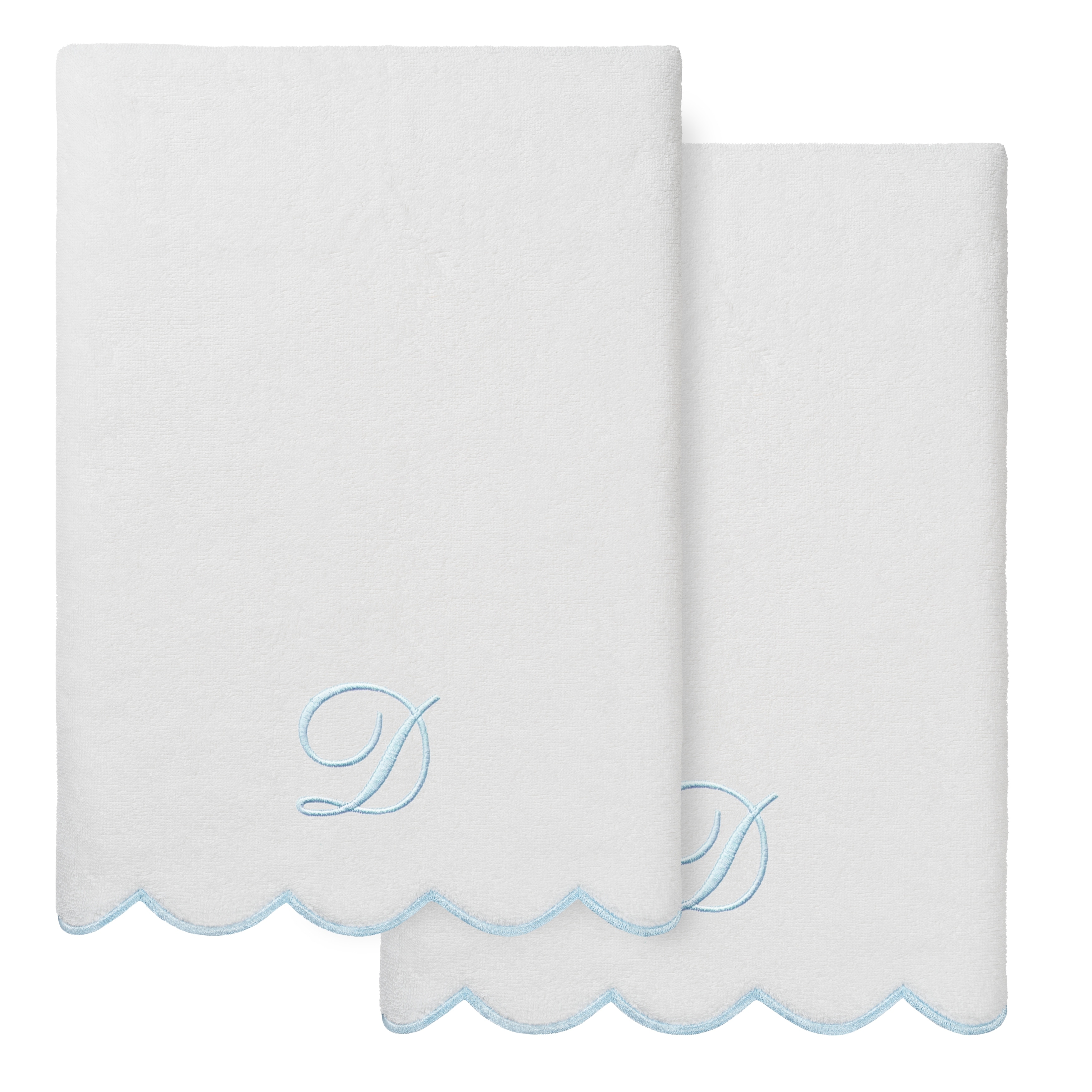 Authentic Hotel and Spa 100% Turkish Cotton Blue ADORNIA Scallop Personalized 2 Piece Bath Towel Set - 2 Bath Towels