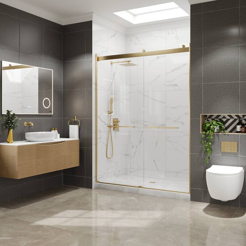 Eviva Glide Sliding Frameless Shower Door with Tempered Glass