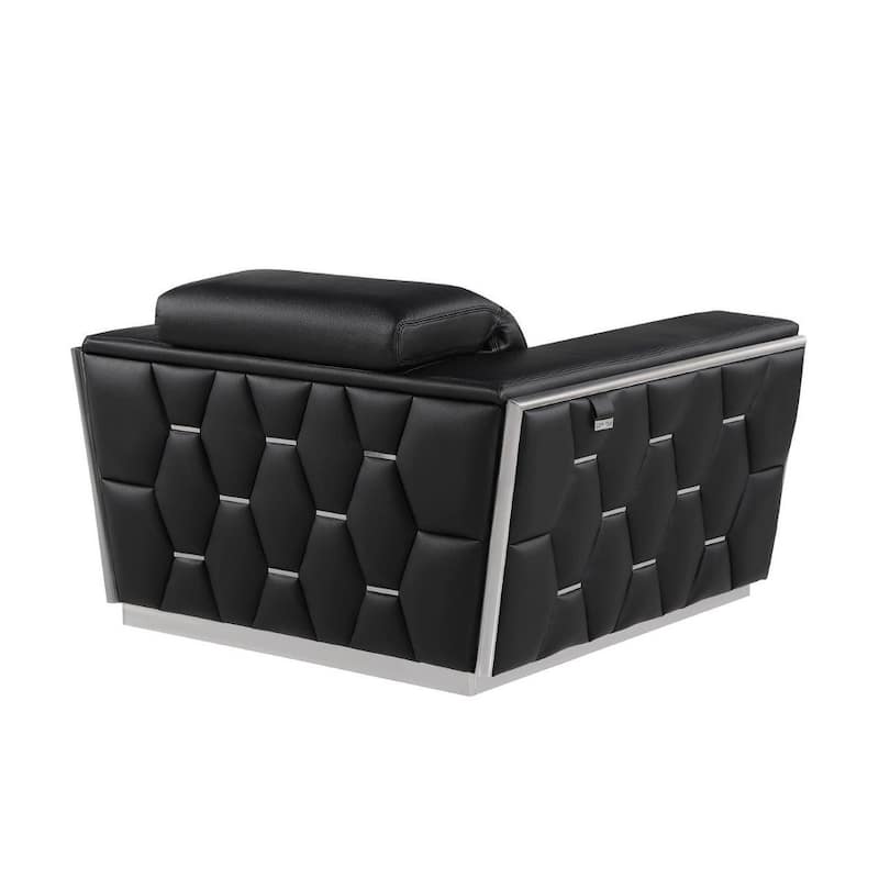 HomeRoots 47" Black and Silver Italian Leather Club Chair - 47 in. x 40 in. x 43 in.