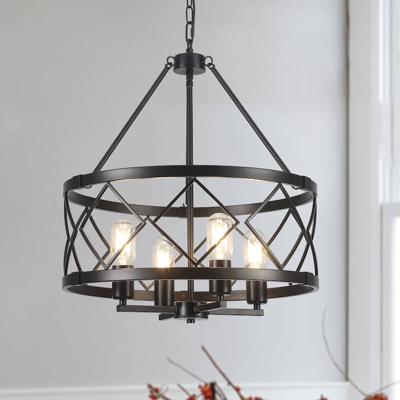4-Light Circle Hanging Candlestick Linear Foyer Chandelier Lighting Fixture for Dining Room Kitchen Island - Black