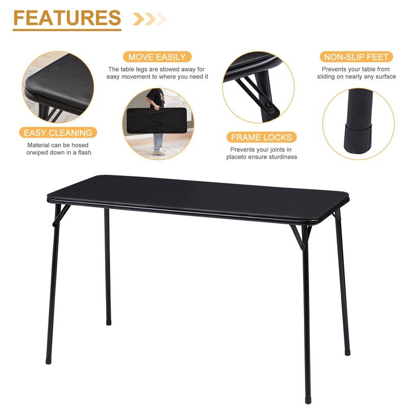 Taomika 5 Piece Black Folding Game Room Card Table and Upholstered Chair Set Table and Chair Set