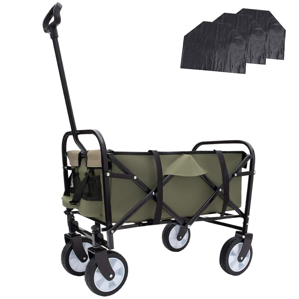 Heavy-Duty Collapsible Wagon with 3-Piece Multi-Use Bag Set - Utility Cart with Liner Covers