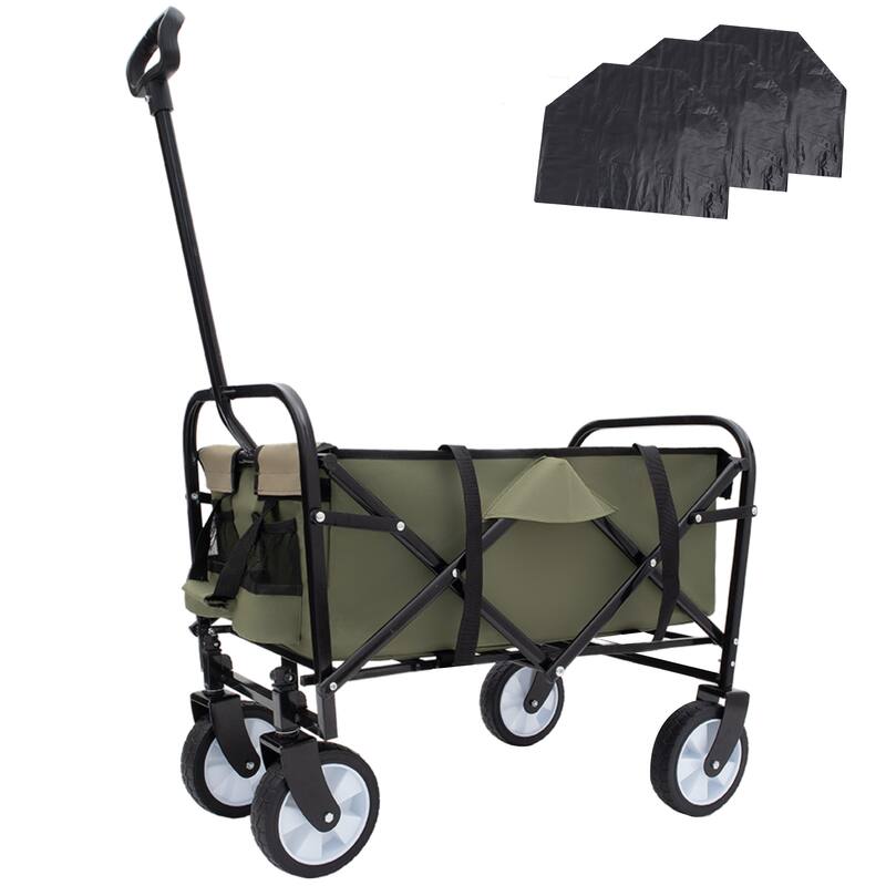 Heavy-Duty Collapsible Wagon with 3-Piece Multi-Use Bag Set - Utility Cart with Liner Covers