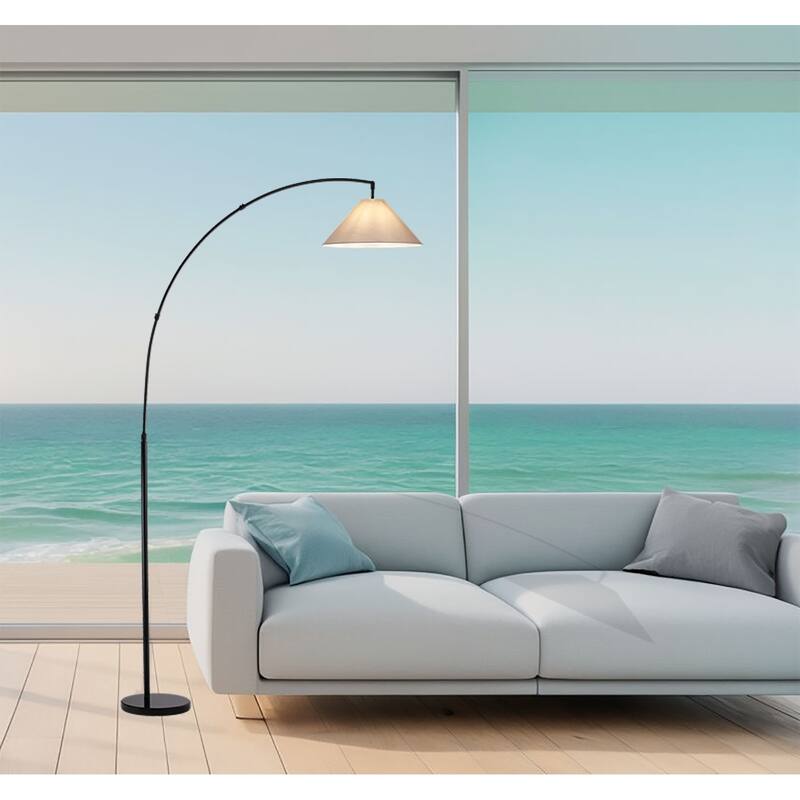 Contempo Black Arc Floor Lamp with Beige Fabric Shade - N/A