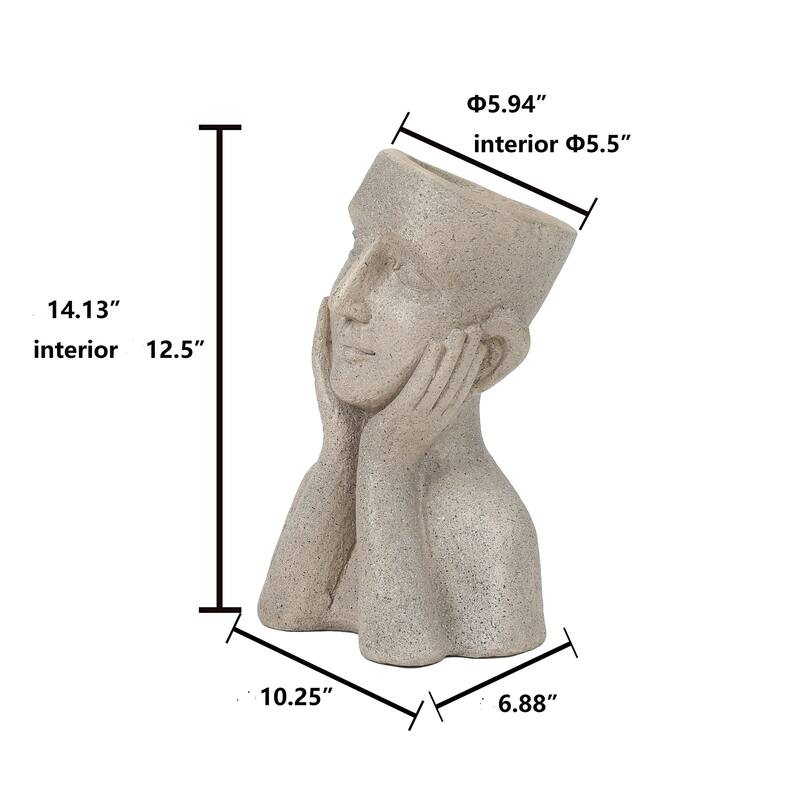 Speckled Beige MgO Happy Bust Head Indoor/Outdoor Statue Planter