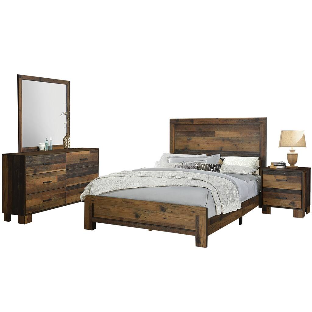 Wooden Queen King Bedroom Set in Rustic Pine