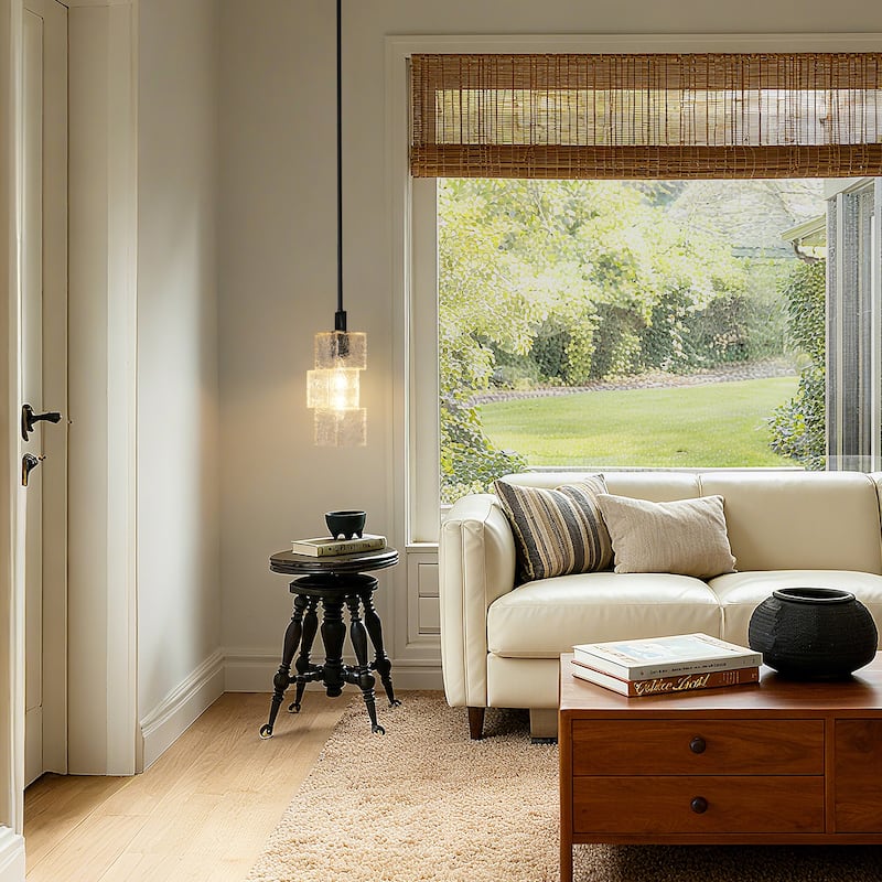 Modern Farmhouse 1-Light Kitchen Island Pendant Light Water Textured Rectangle Shade for Dining Room