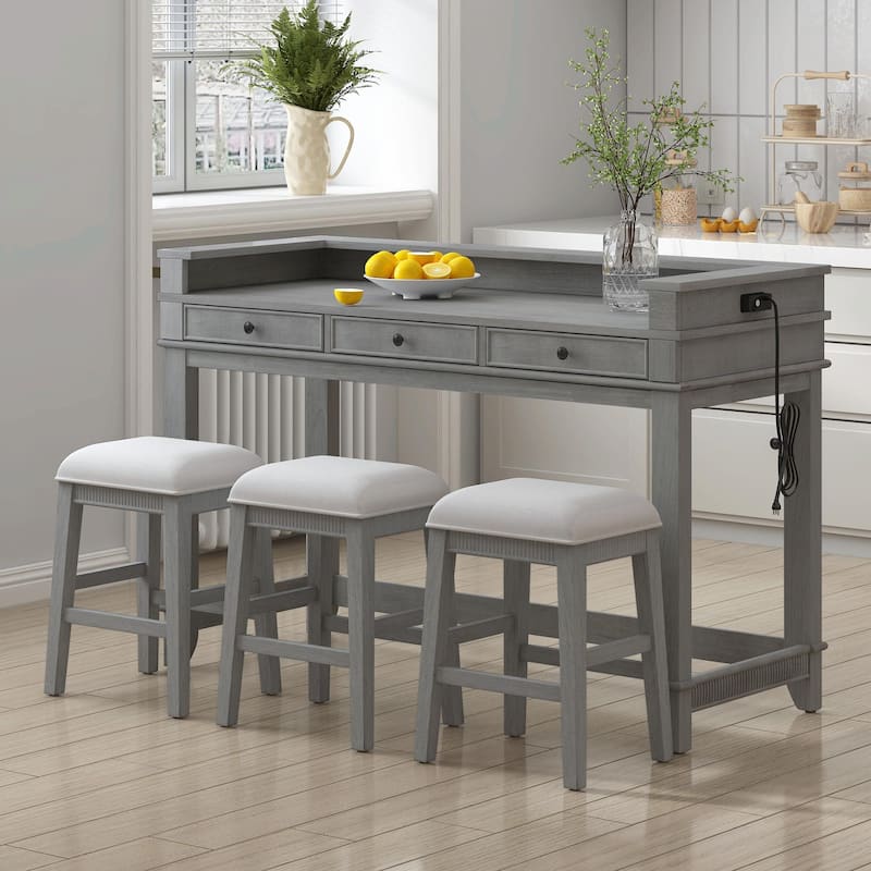 4-Piece Dining Table Set for 3 - Retro Kitchen Table with 3 Storage Drawers and Matching Chairs