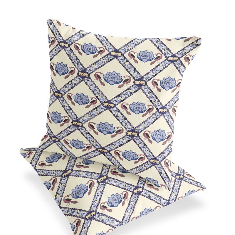 HomeRoots Set of Two 16" X 16" Blue and Brown Peacock Blown Seam Floral Indoor Outdoor Throw Pillow - 16.00' X '16.00' X '5.00