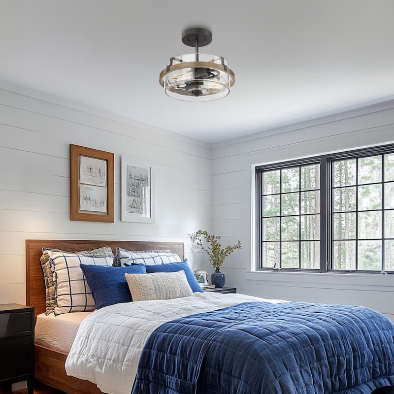 2-Light Semi-Flush Mount Lighting with Wood Tone