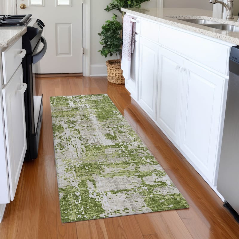 Premium Washable Super Soft Abstract Acree Mayfield Rug - Green - 2'3" x 7'6"
