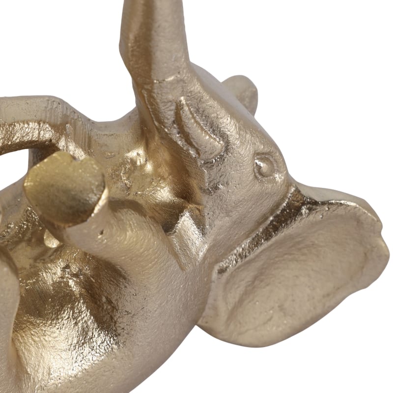 Decorative Elephants Figurine Statue - Animal Sculpture - 10", Gold - 9.5"