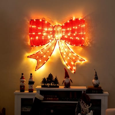 Costway 37” Lighted Christmas Bow Decoration with 150 Warm White LED - Red - See Details