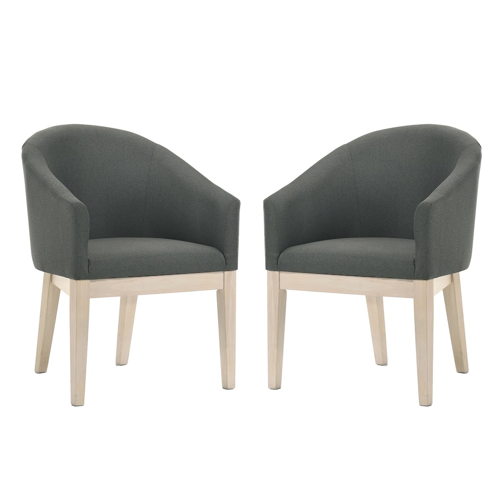 Set of 2 Fabric Upholstered Barrel Shape Accent Chairs in Gray