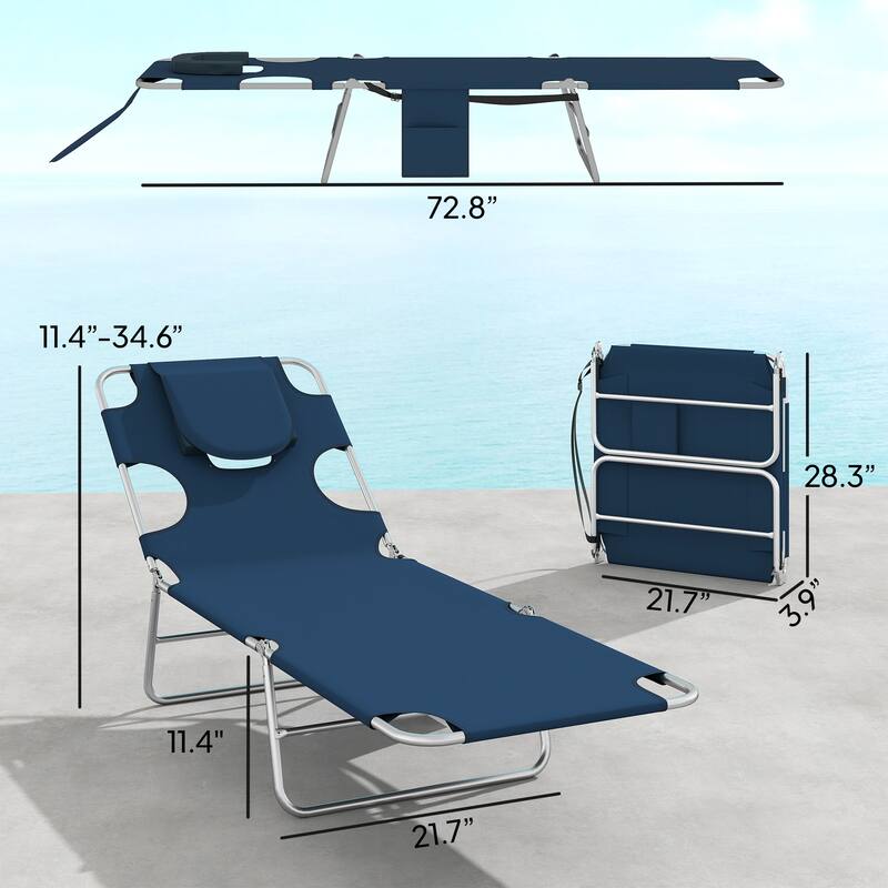Outsunny Chaise Lounge Chair Outdoor Set of 2 with Face Arm Hole, 5-Position Reclining Face Down Tanning Chair with Carry Strap