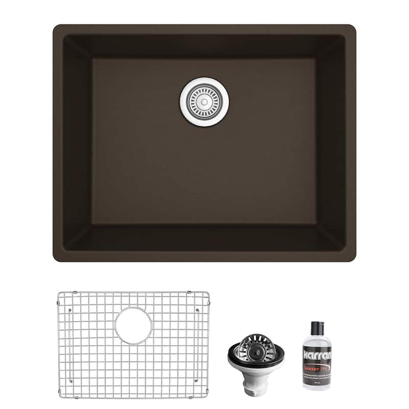 Karran Undermount 24.38 in Single Bowl Quartz Kitchen Sink Kit - Brown