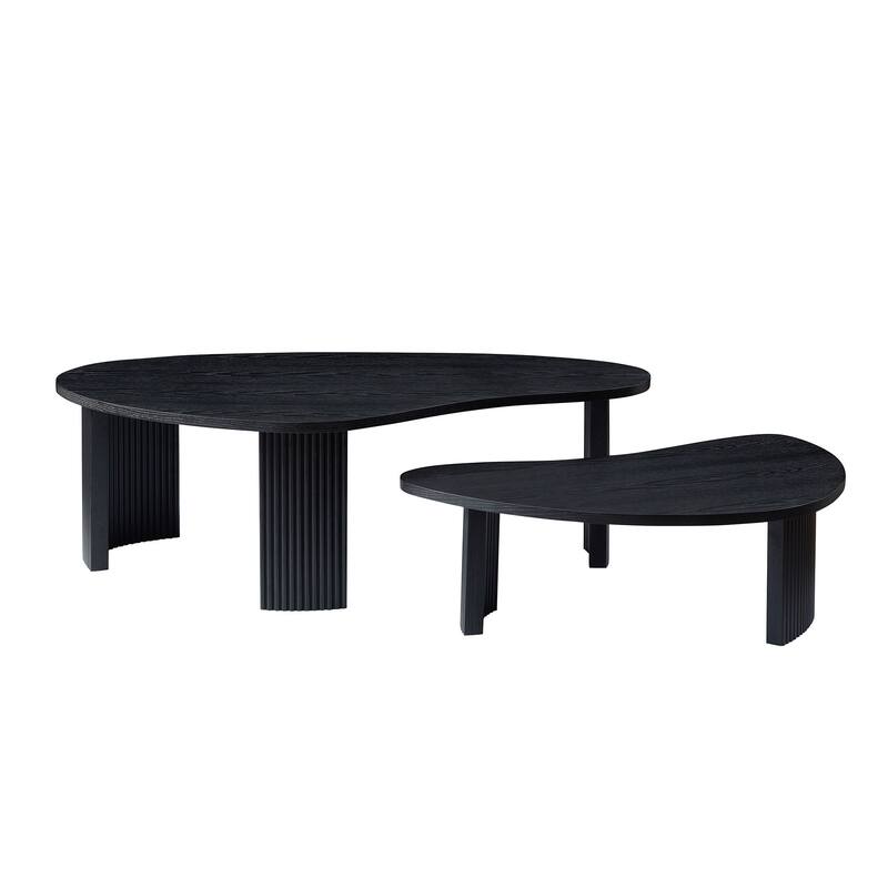 2-Piece Modern Irregular Shape Coffee Table Set for Living Room, Easy Assembly, Nesting Coffee Tables - Black