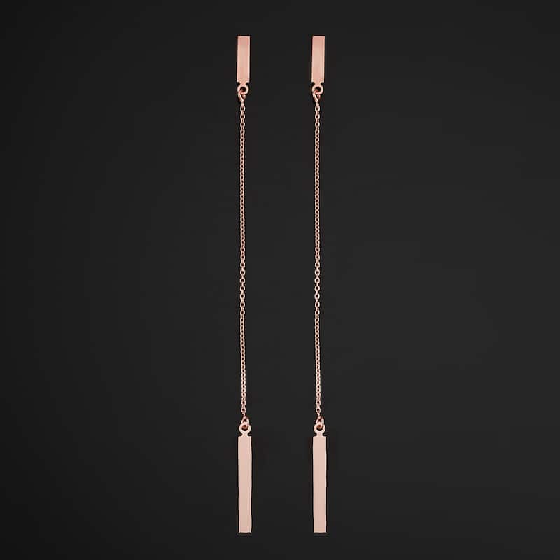 14k Yellow Gold or Rose Gold Bar Dangle Earrings - Rose