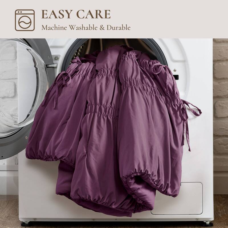Purple King Size 3-Piece Comforter Set Microfiber French Country with Ruched Shams