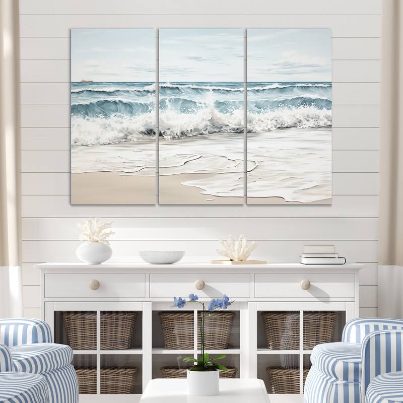 Designart "Beach Minimalism Landscape III" Nautical & Beach Metal Wall Décor Set - 36 in. wide x 28 in. high - 3 Panels