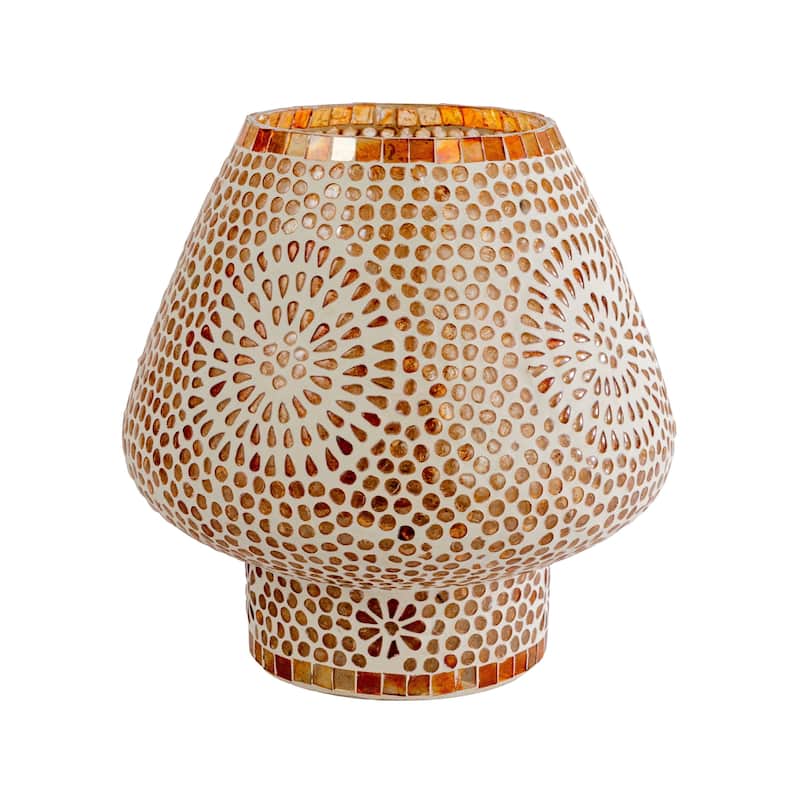 Glass Mosaic Table Lamp with Inline Switch, Copper Finish, White - 9.0"L x 9.0"W x 9.0"H