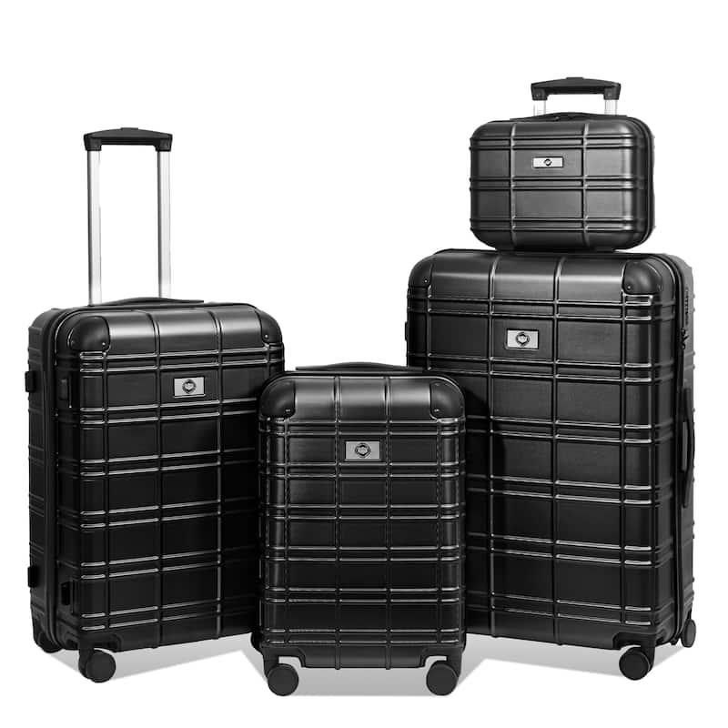 Luggage Set 4 Piece, ABS+PC Hardshell Lightweight Durable Suitcase with TSA Lock and Spinner Wheels, for Men Women Travel - Black